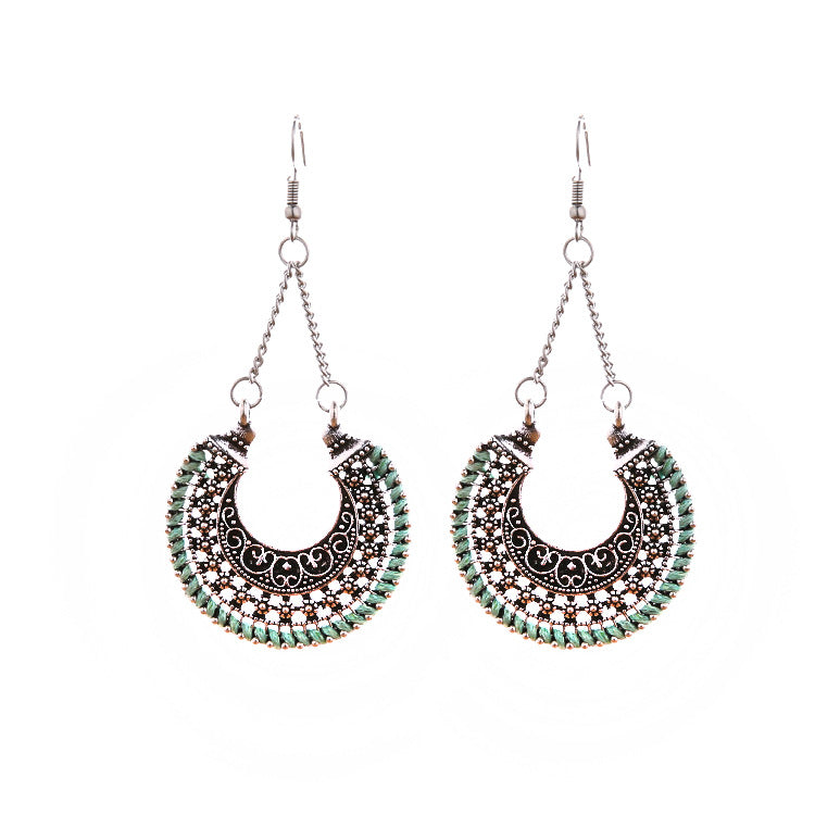 Wholesale Metal Hollow Carved Crescent Moon Flower Basket Earrings